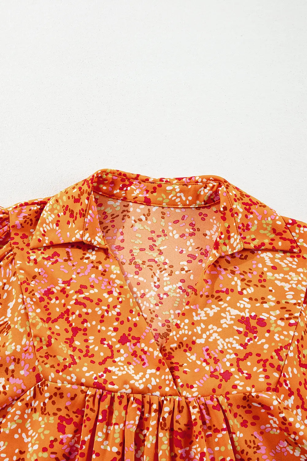 Orange Abstract Print Collared V Neck Babydoll Blouse Beagle Boutique Fashion Outlet