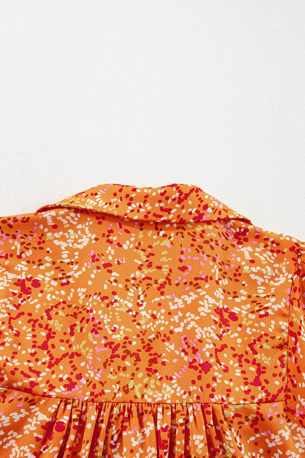 Orange Abstract Print Collared V Neck Babydoll Blouse Beagle Boutique Fashion Outlet