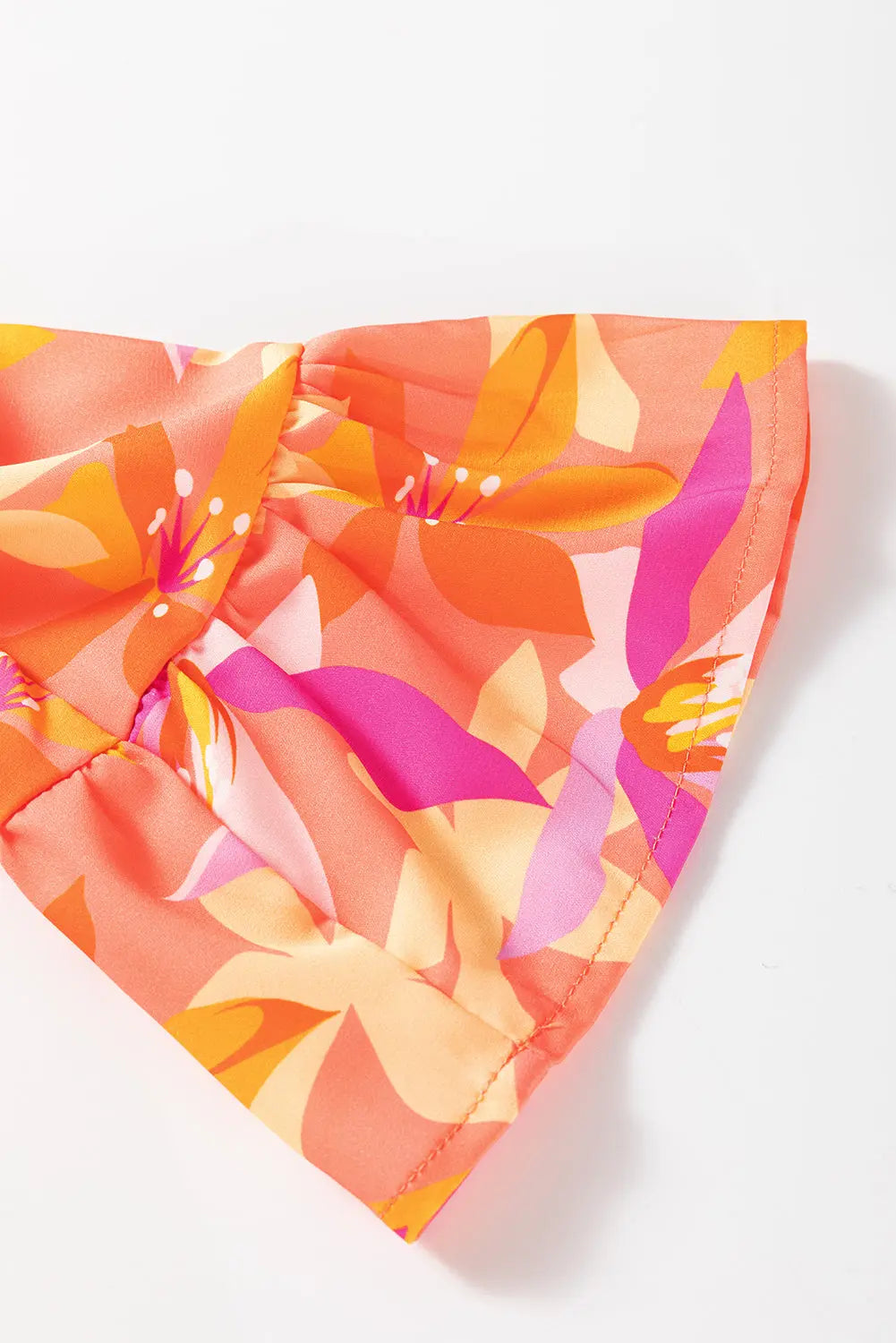 Orange Abstract Print Ruffled Sleeve V Neck Dress - eAura