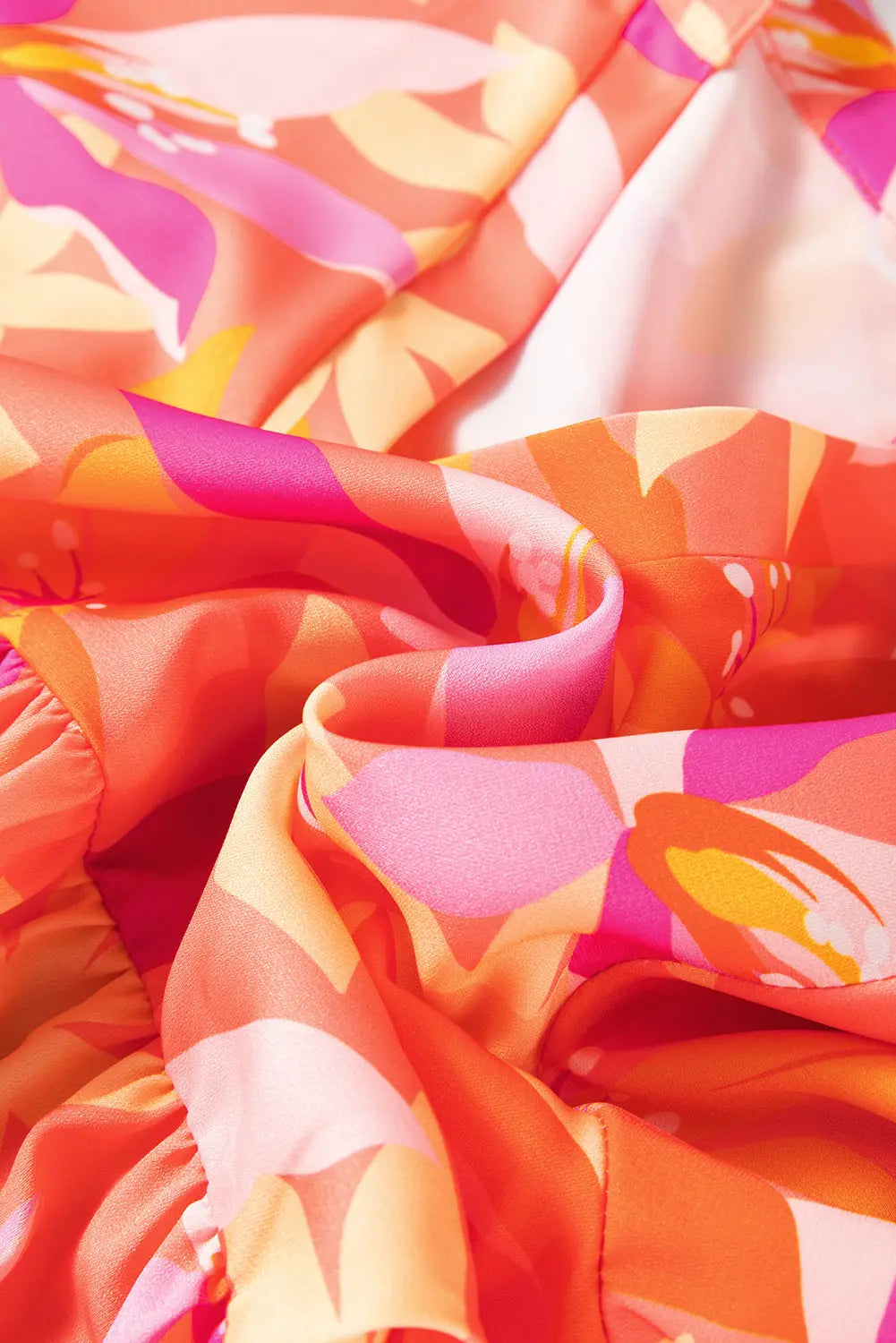 Orange Abstract Print Ruffled Sleeve V Neck Dress - eAura