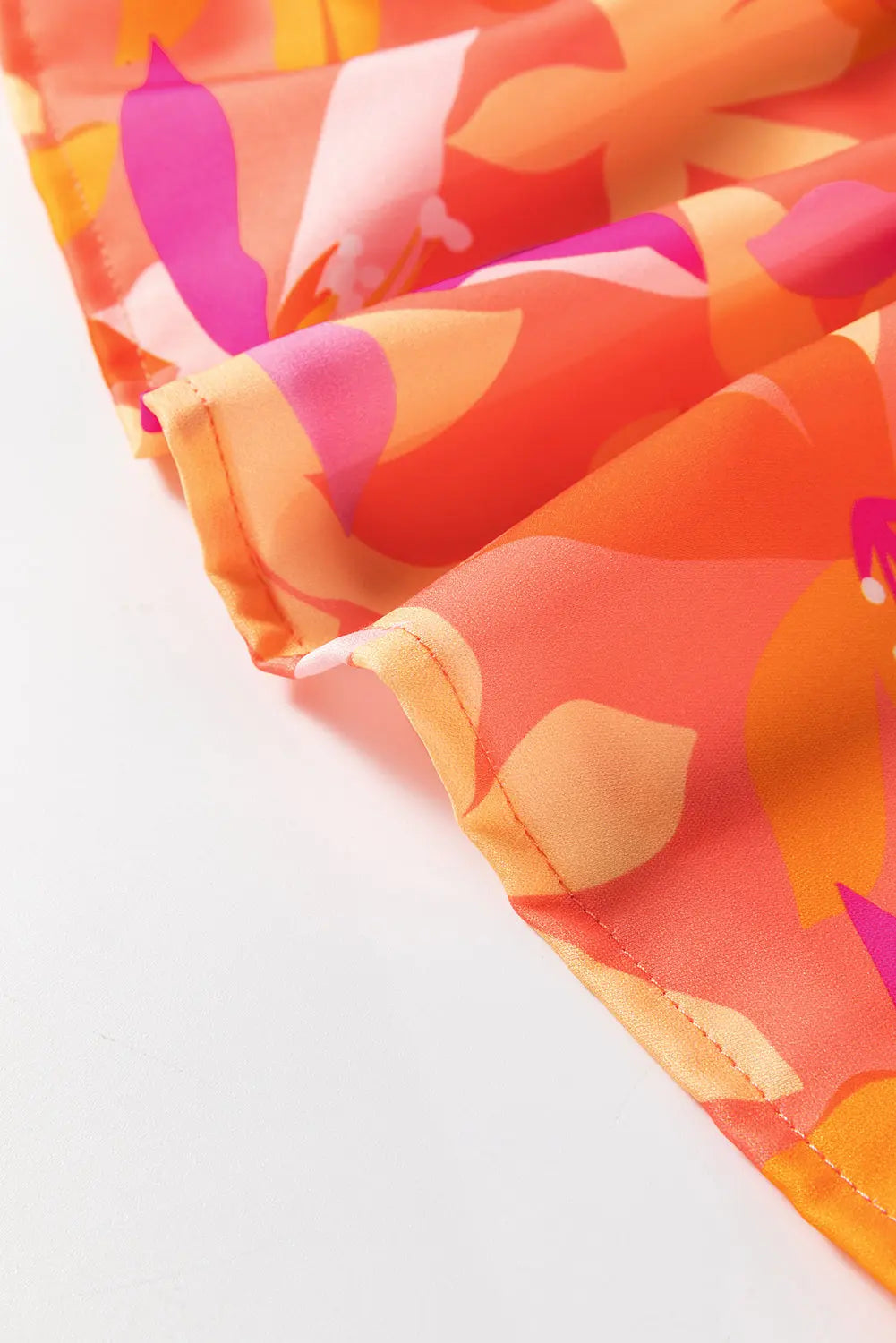 Orange Abstract Print Ruffled Sleeve V Neck Dress - eAura