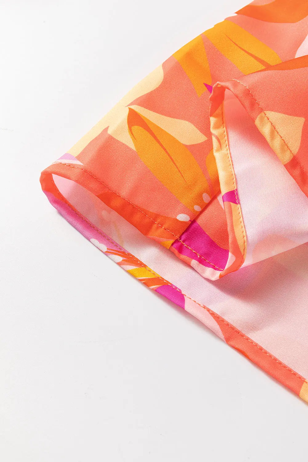 Orange Abstract Print Ruffled Sleeve V Neck Dress - eAura