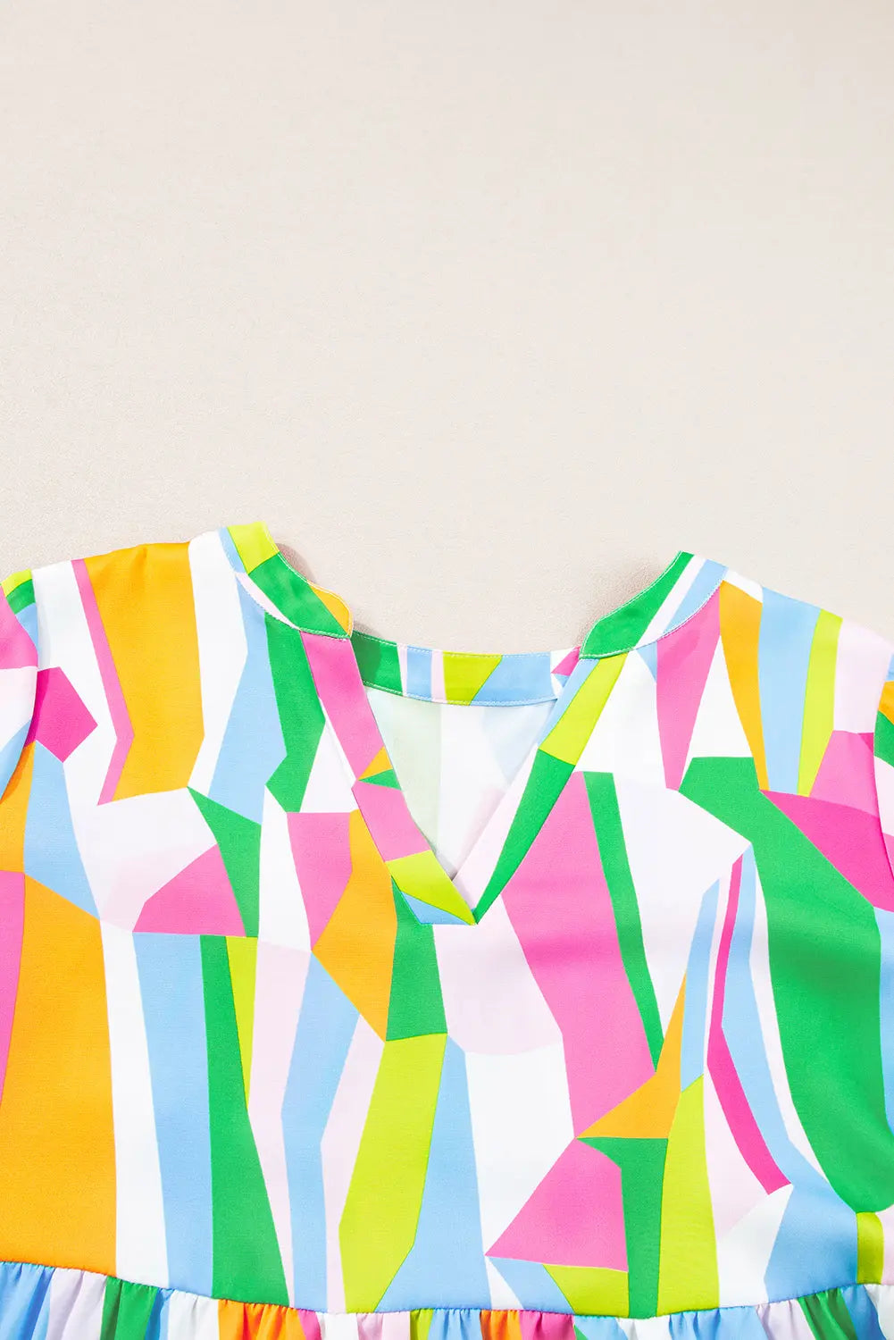 Orange Abstract Print Ruffled Sleeve V Neck Dress - eAura