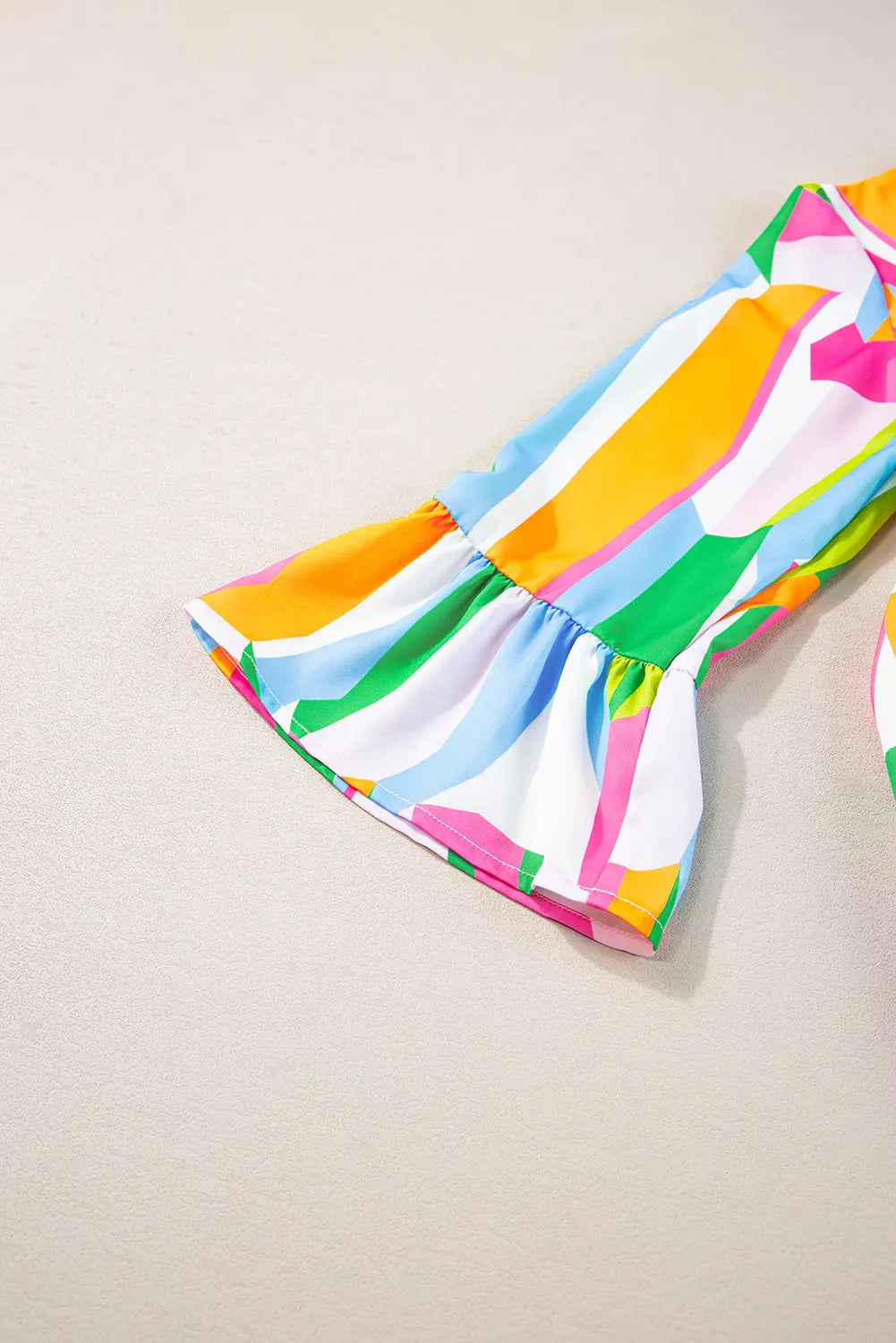 Orange Abstract Print Ruffled Sleeve V Neck Dress - eAura