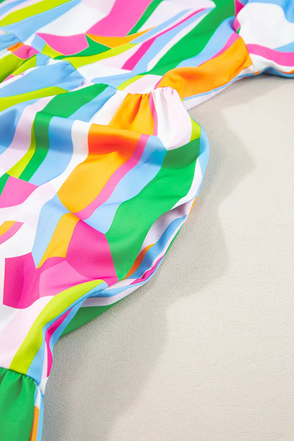 Orange Abstract Print Ruffled Sleeve V Neck Dress - eAura