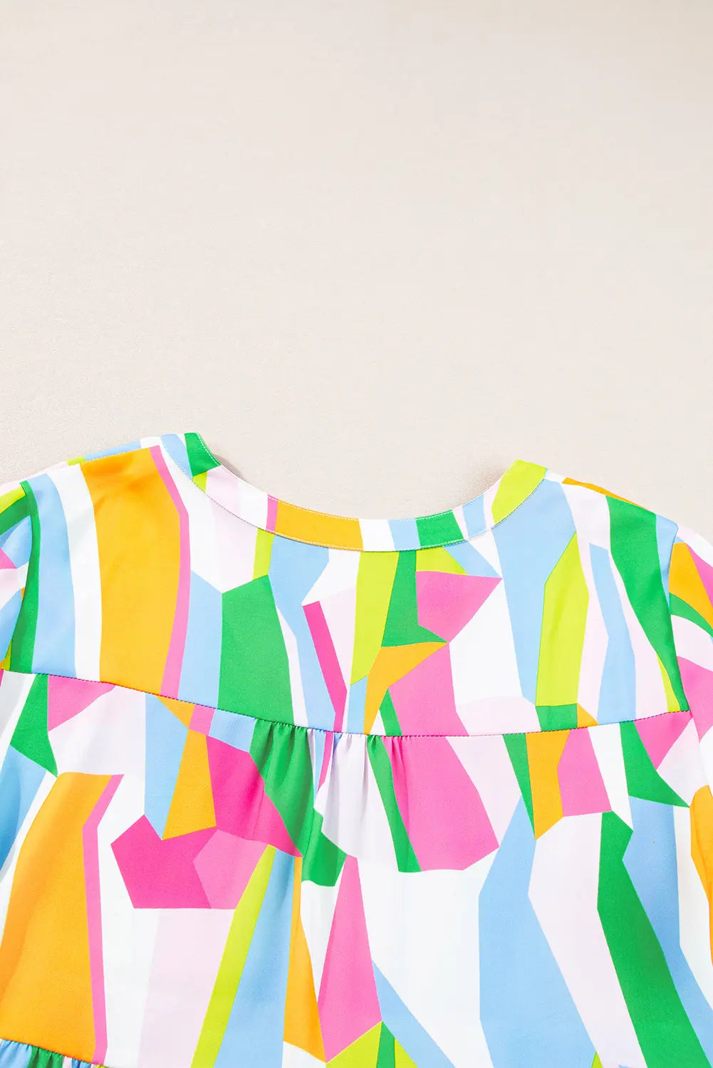 Orange Abstract Print Ruffled Sleeve V Neck Dress - eAura