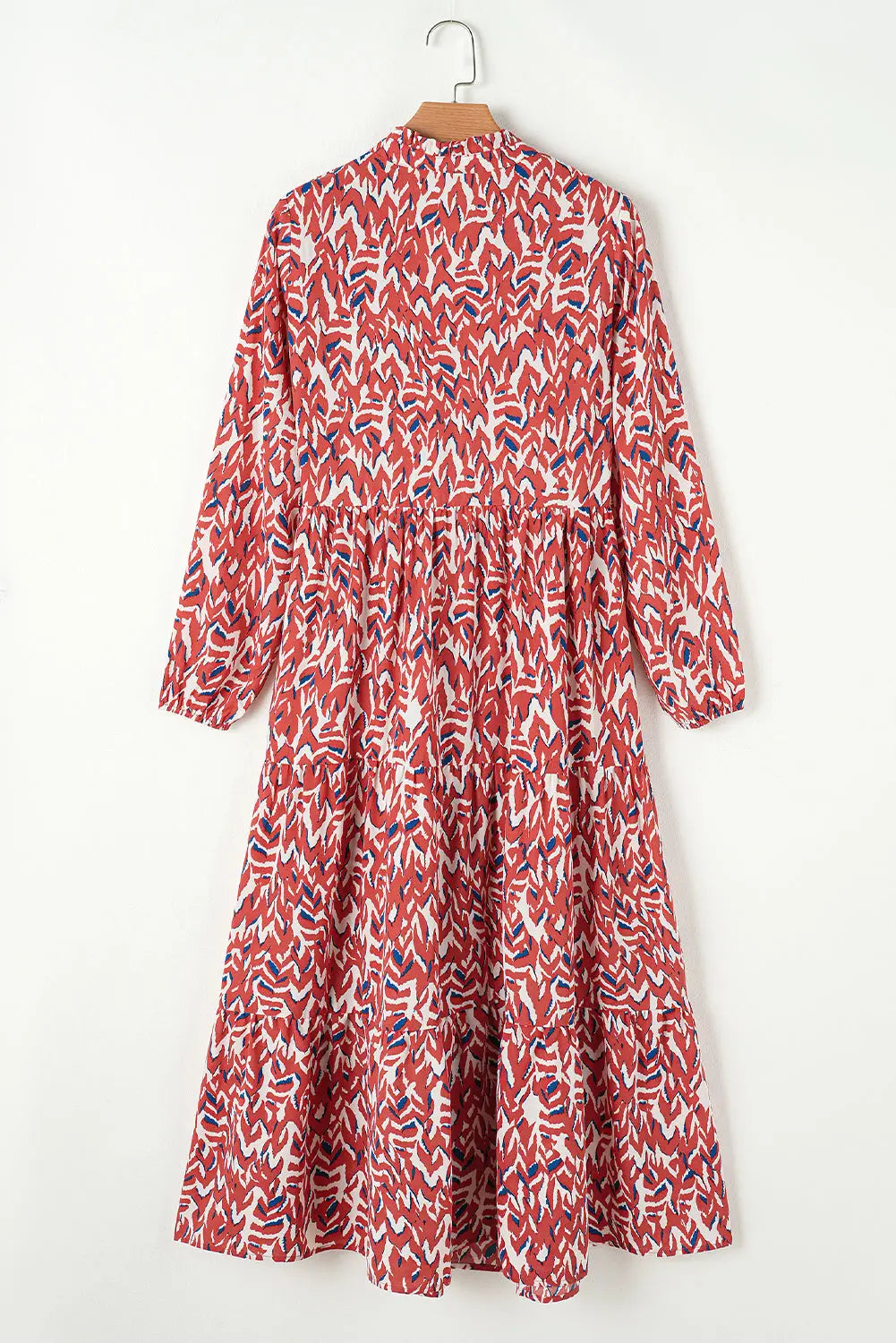 Orange Abstract Print V Neck Pleated High Waist Midi Dress - eAura