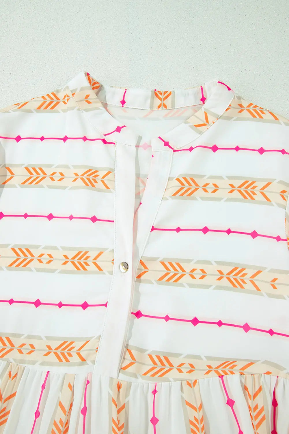 Orange Bohemian Printed Bracelet Sleeve Slit Neck Ruffled Loose Dress - eAura