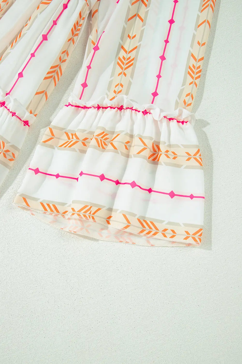 Orange Bohemian Printed Bracelet Sleeve Slit Neck Ruffled Loose Dress - eAura