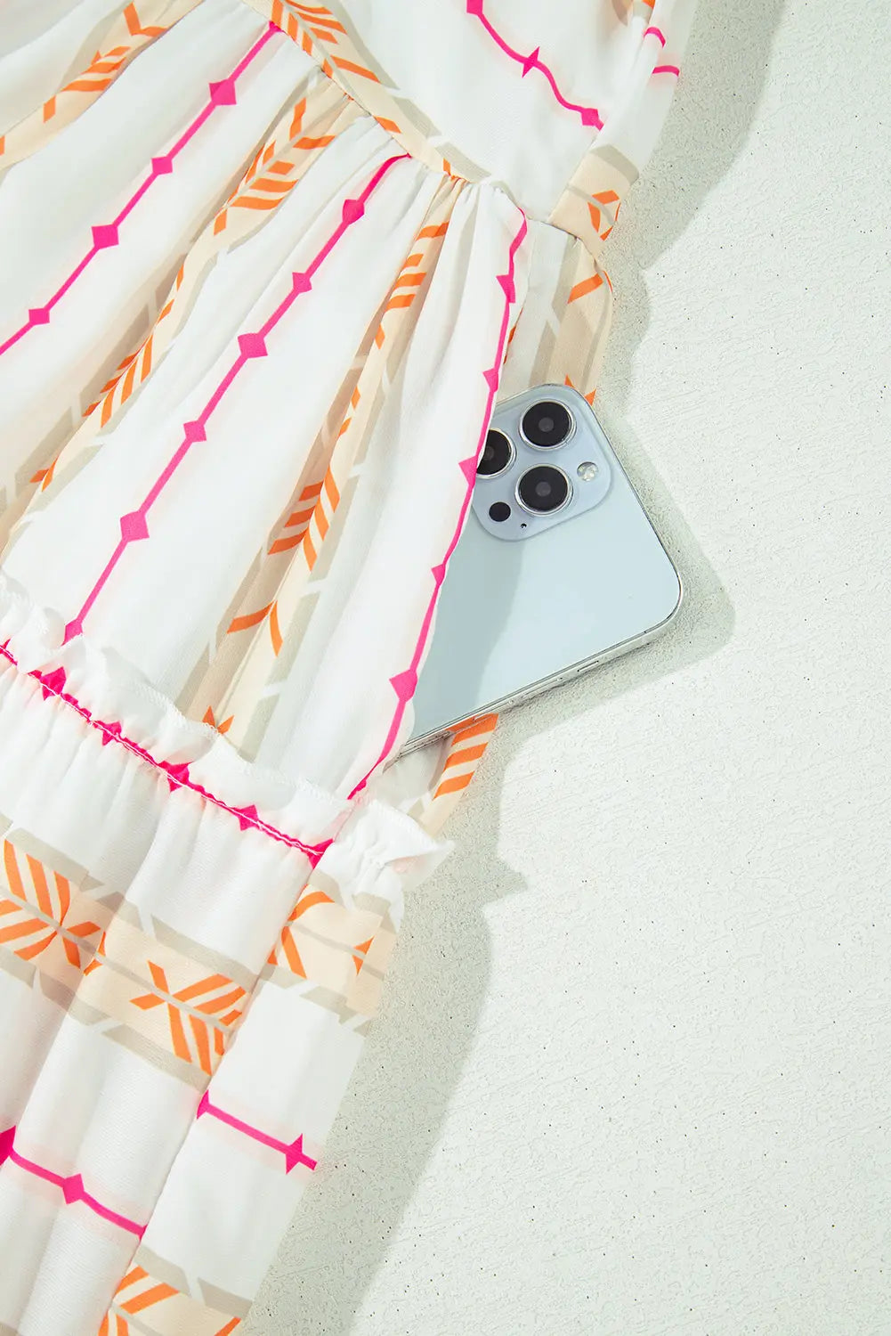 Orange Bohemian Printed Bracelet Sleeve Slit Neck Ruffled Loose Dress - eAura