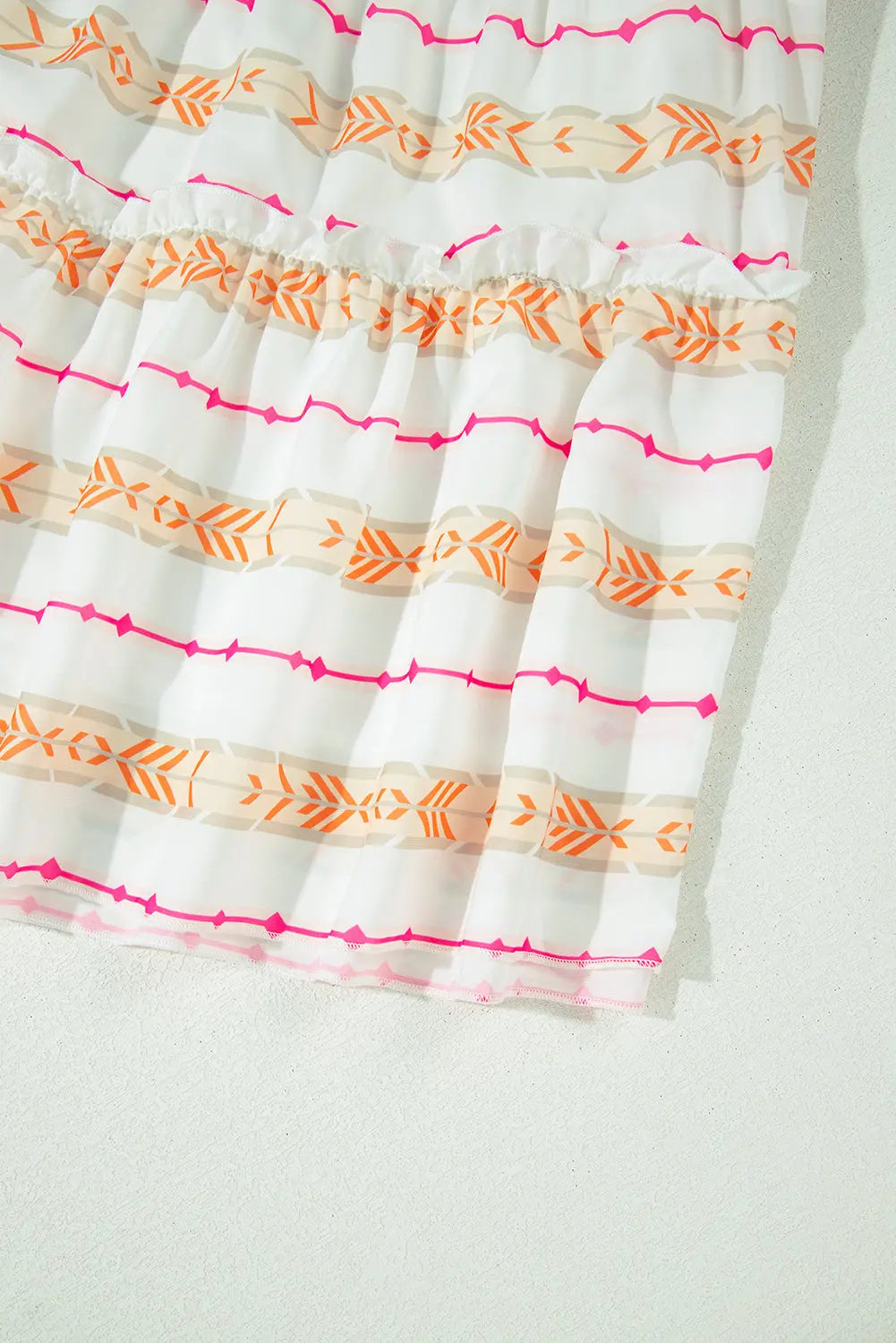 Orange Bohemian Printed Bracelet Sleeve Slit Neck Ruffled Loose Dress - eAura