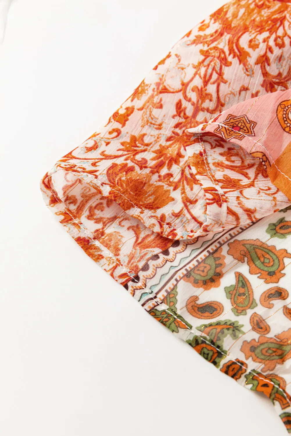 Orange Boho Paisley Mixed Print 3/4 Sleeve Chiffon Loose Dress - eAura