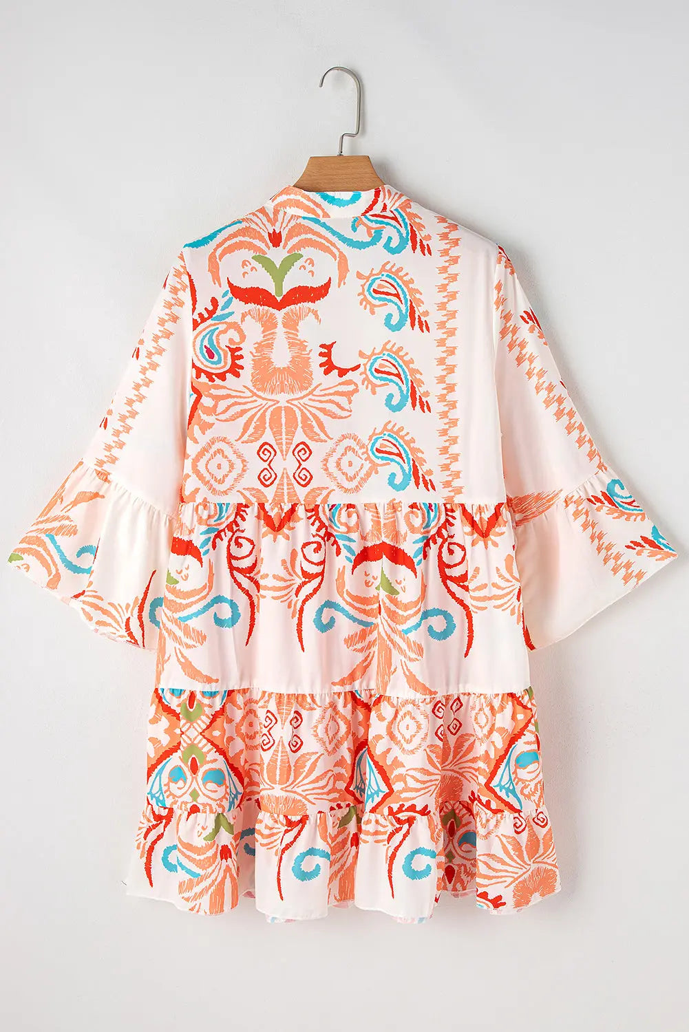 Orange Boho Paisley Print Bracelet Sleeve Mini Dress - Dresses/Mini Dresses