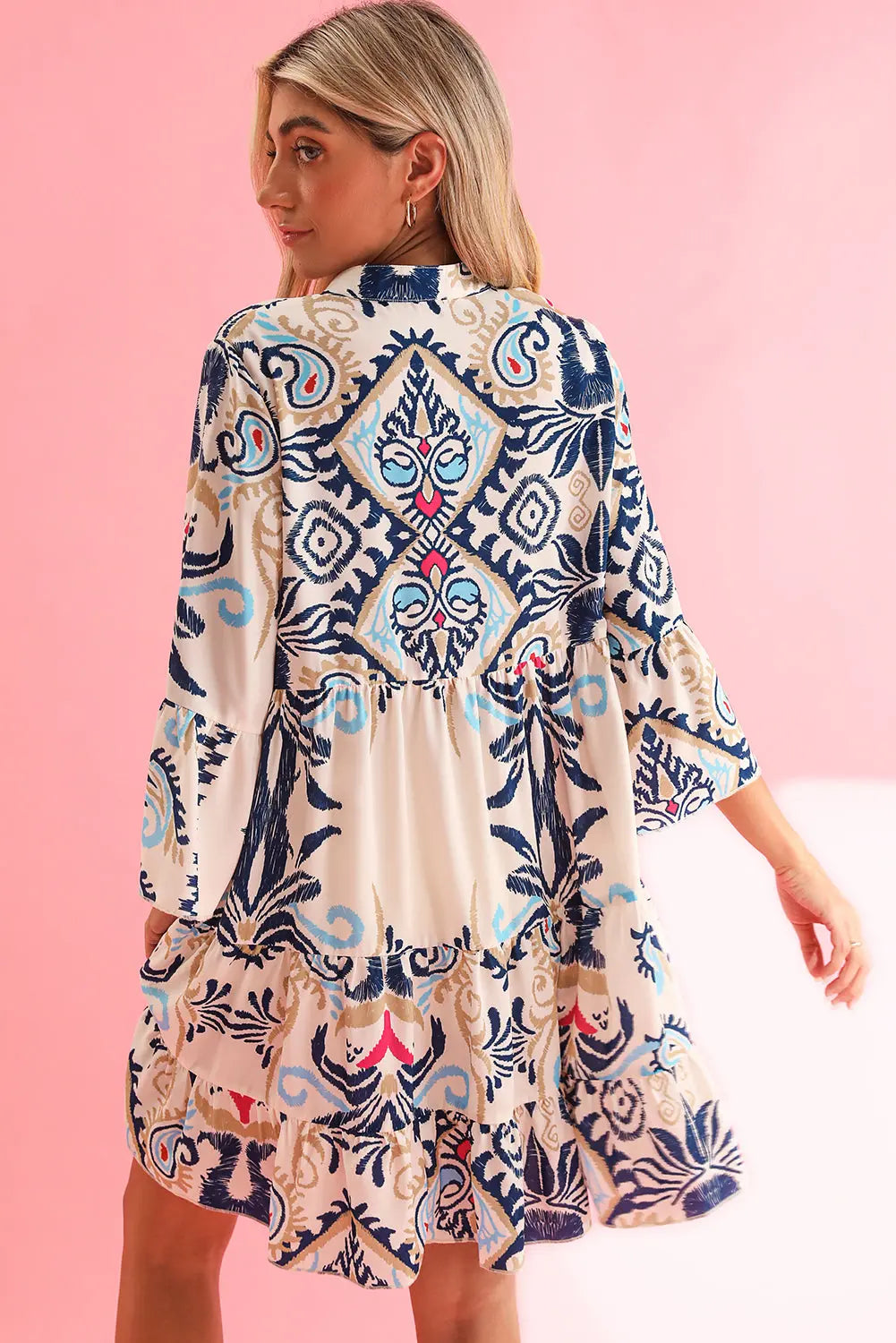 Orange Boho Paisley Print Bracelet Sleeve Mini Dress - Dresses/Mini Dresses