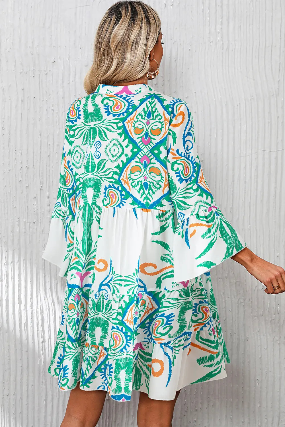Orange Boho Paisley Print Bracelet Sleeve Mini Dress - Dresses/Mini Dresses