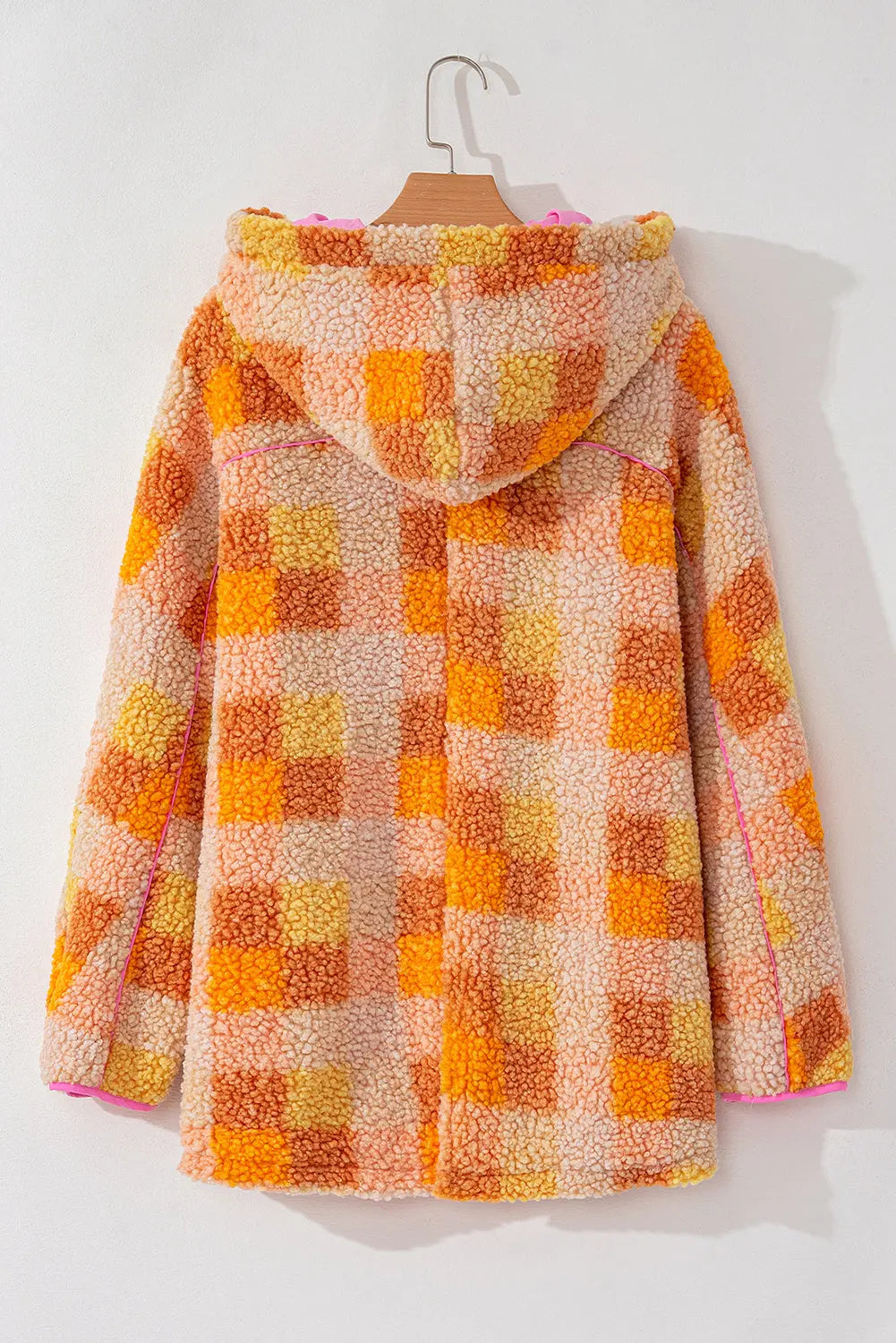 Orange Checkered Sherpa Hooded Jacket - eAura
