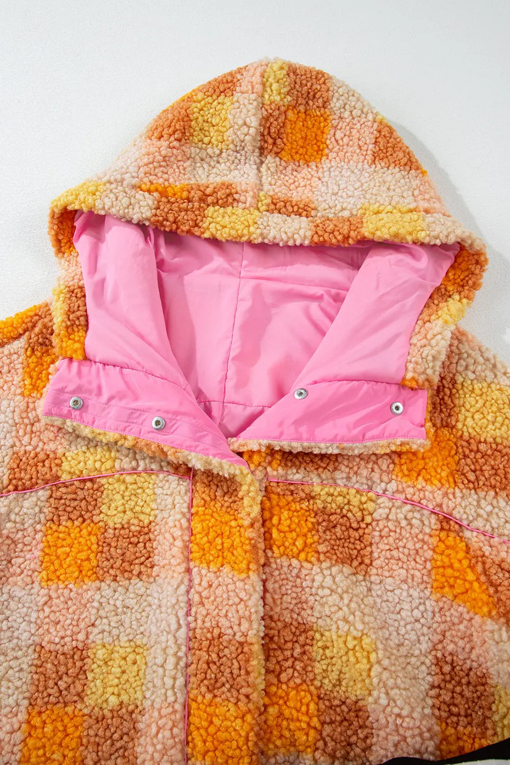 Orange Checkered Sherpa Hooded Jacket - eAura