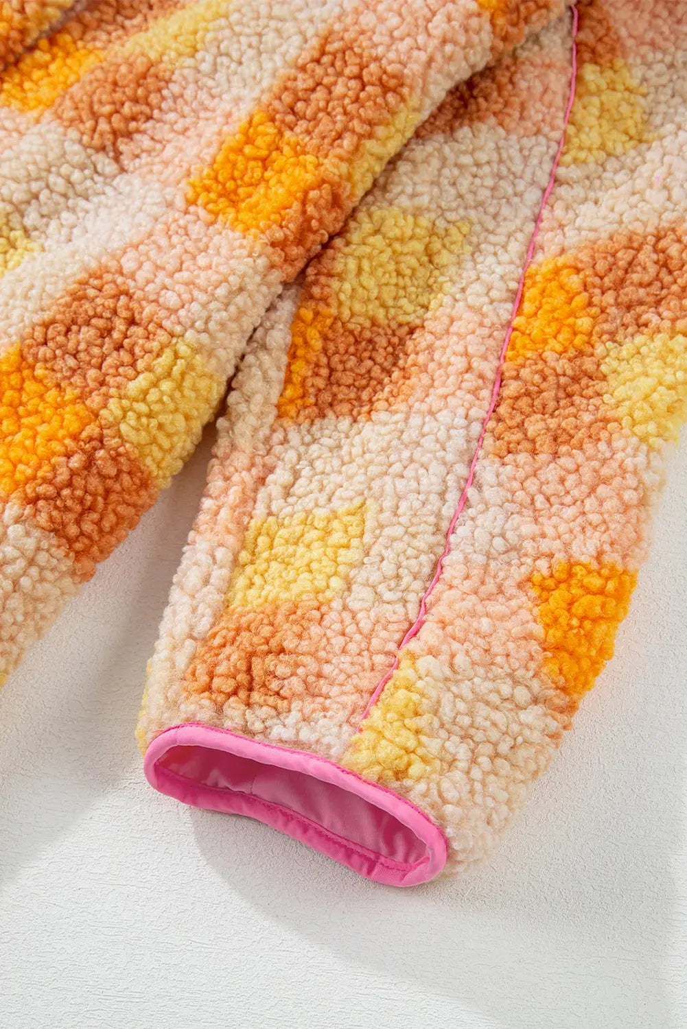 Orange Checkered Sherpa Hooded Jacket - eAura