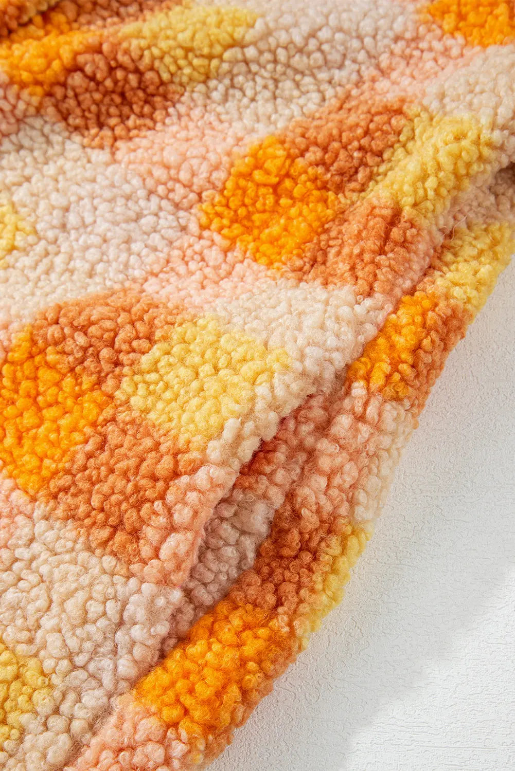 Orange Checkered Sherpa Hooded Jacket - eAura