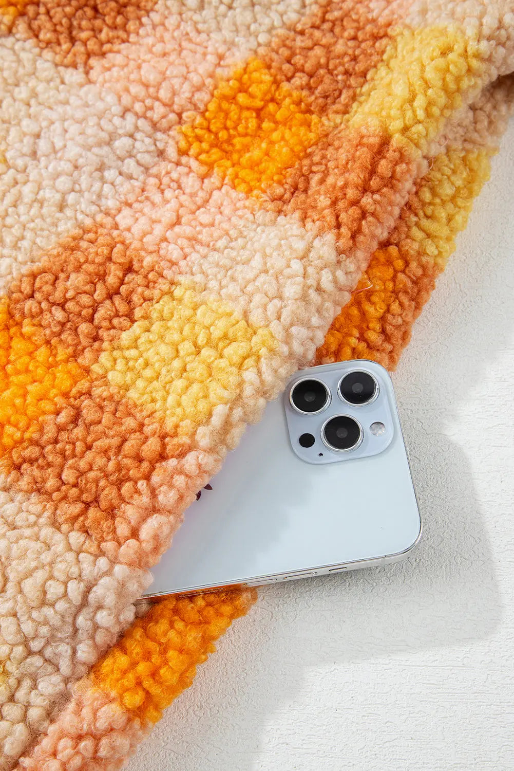 Orange Checkered Sherpa Hooded Jacket - eAura