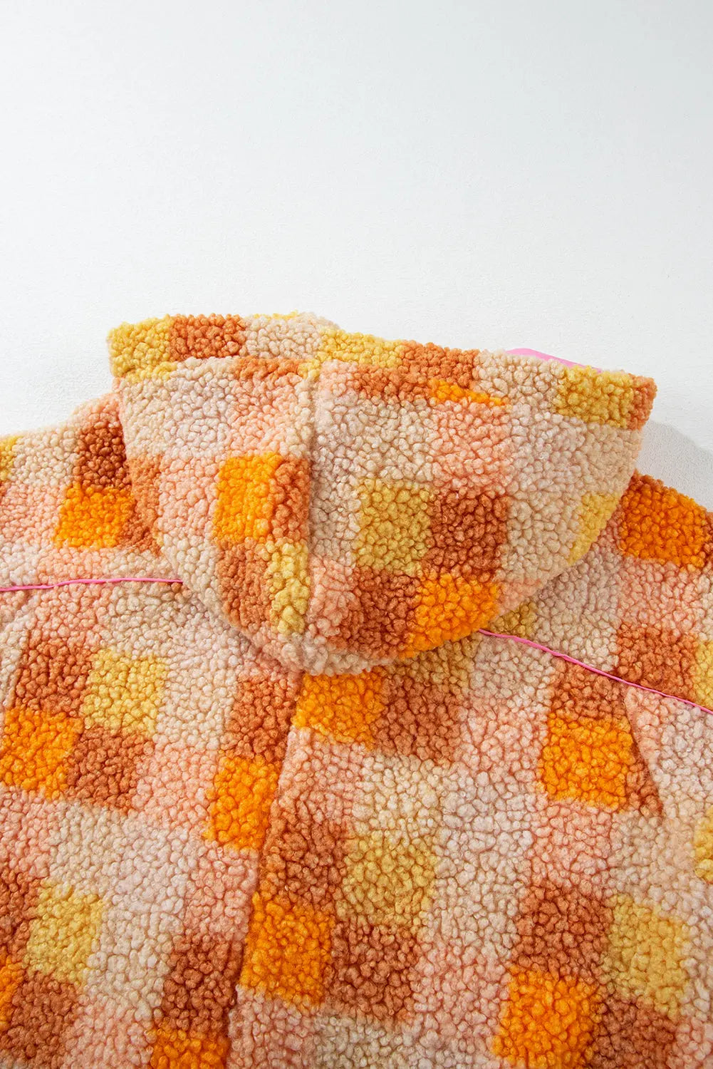 Orange Checkered Sherpa Hooded Jacket - eAura