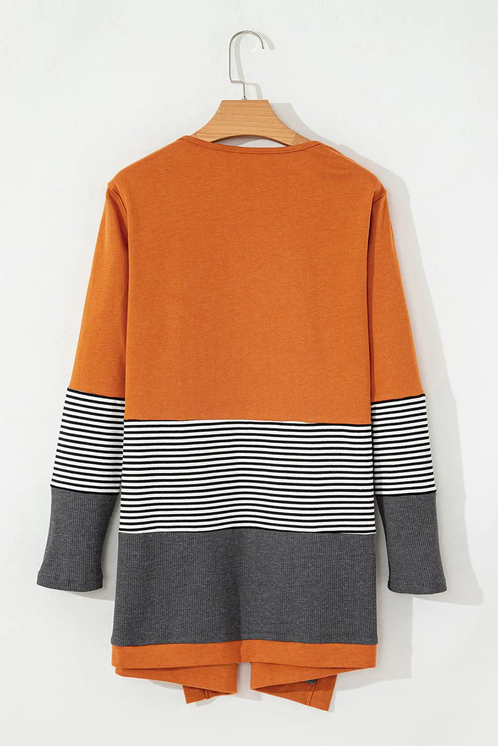 Orange Colorblock Striped Patchwork Open Cardigan - eAura