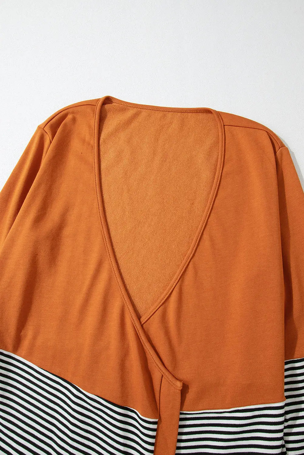 Orange Colorblock Striped Patchwork Open Cardigan - eAura
