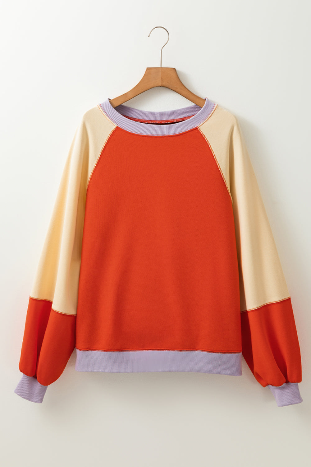 Orange Colour Block Side Slits Raglan Sleeve Loose Fit Top - eAura