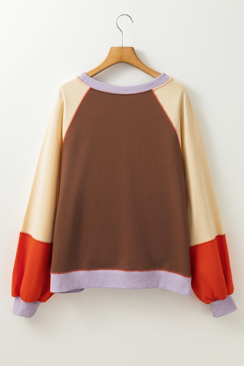 Orange Colour Block Side Slits Raglan Sleeve Loose Fit Top - eAura