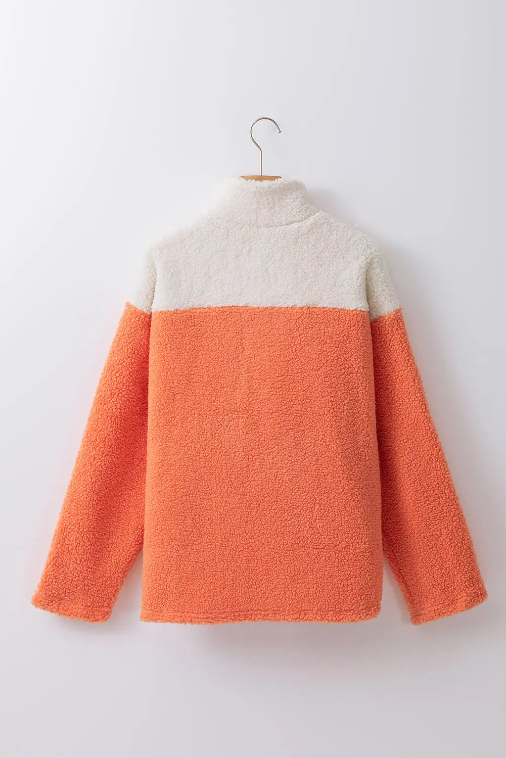Orange Colourblock Half Zipper Stand Neck Sherpa Sweatshirt Beagle Boutique Fashion Outlet
