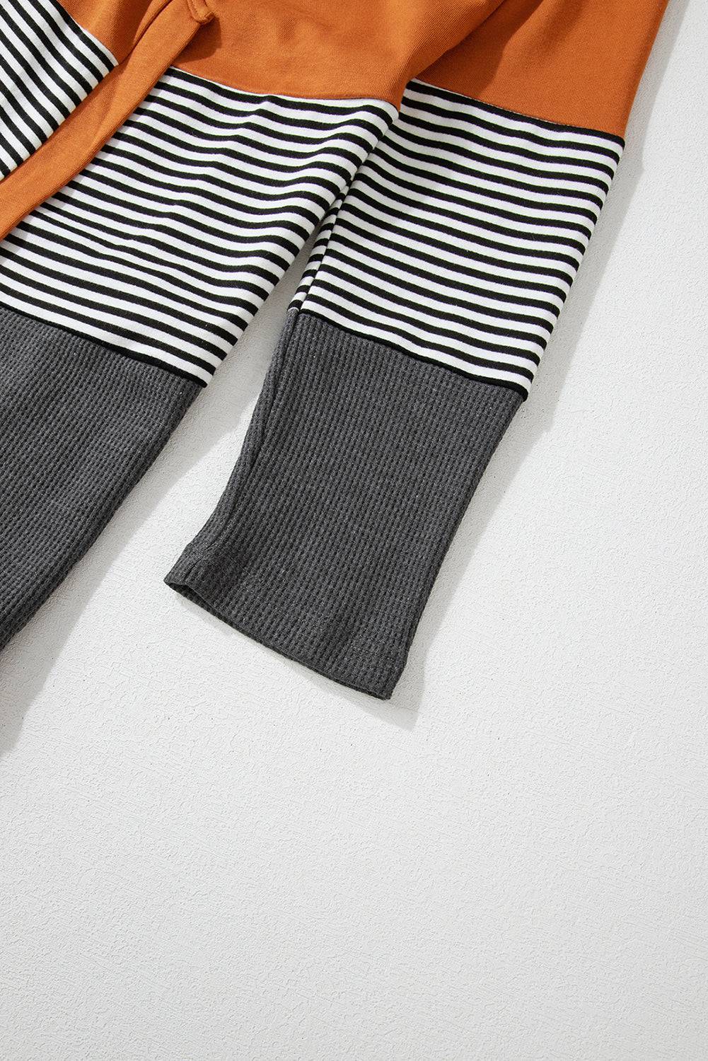 Orange Colourblock Striped Patchwork Open Cardigan - BB Fashion Outlet
