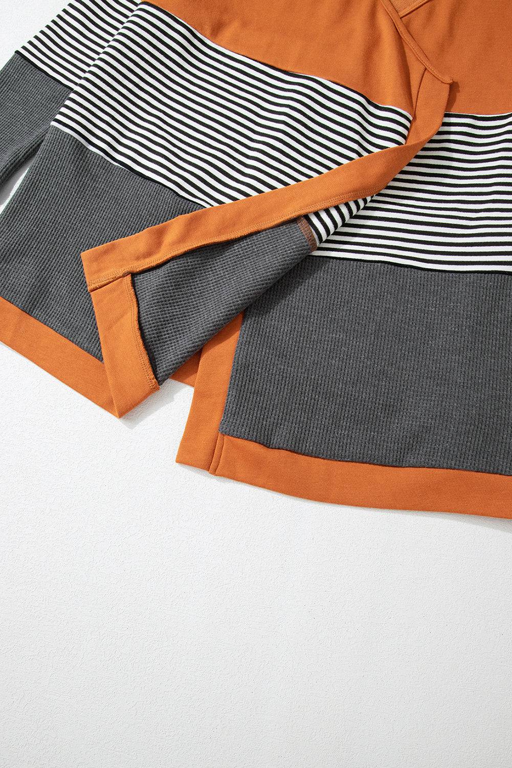 Orange Colourblock Striped Patchwork Open Cardigan - BB Fashion Outlet
