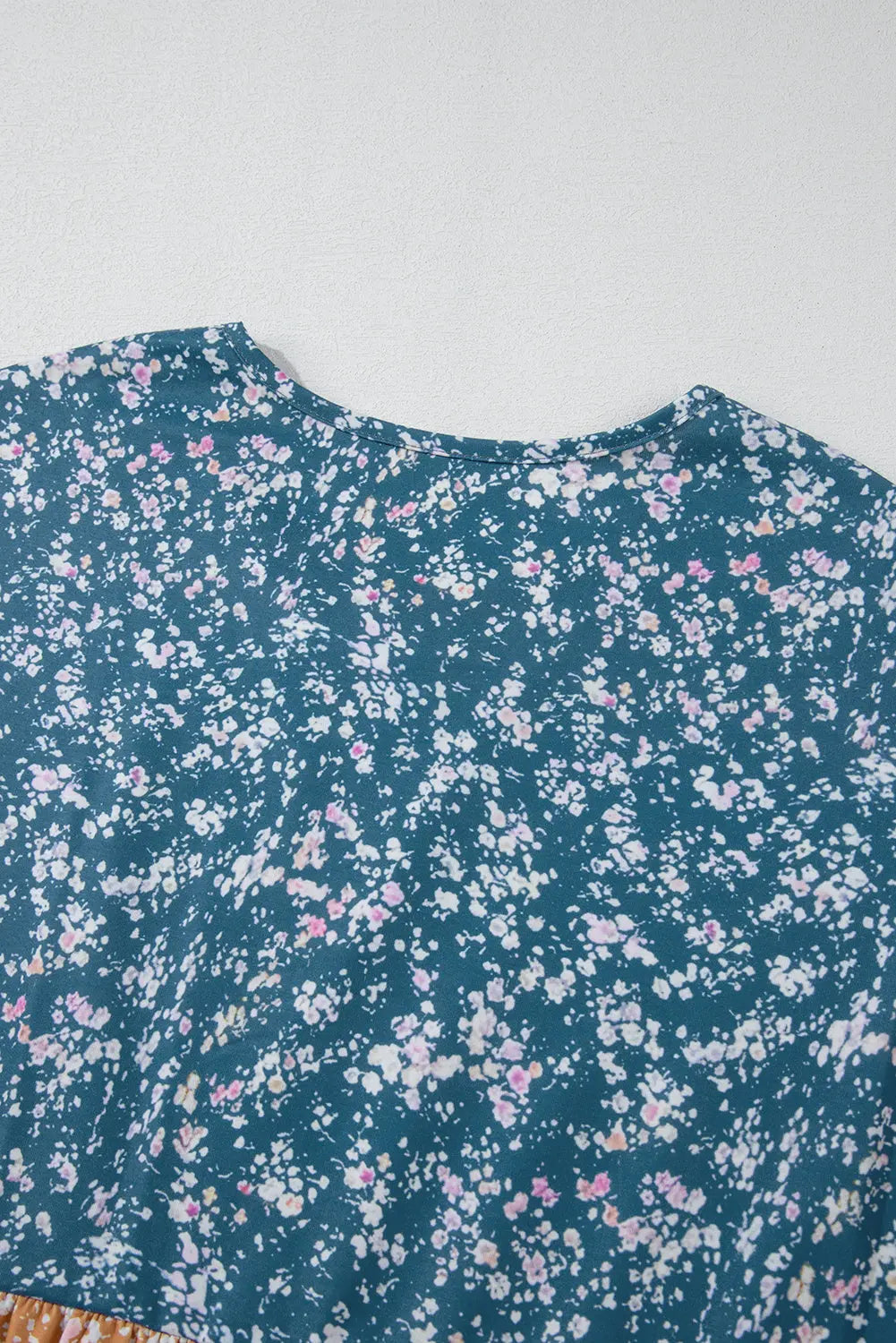 Orange Floral Colour Block Ruffled Hem Round Neck Blouse Beagle Boutique Fashion Outlet