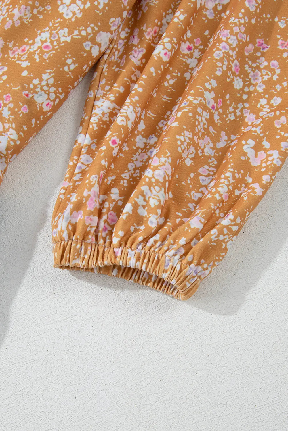 Orange Floral Colour Block Ruffled Hem Round Neck Blouse Beagle Boutique Fashion Outlet