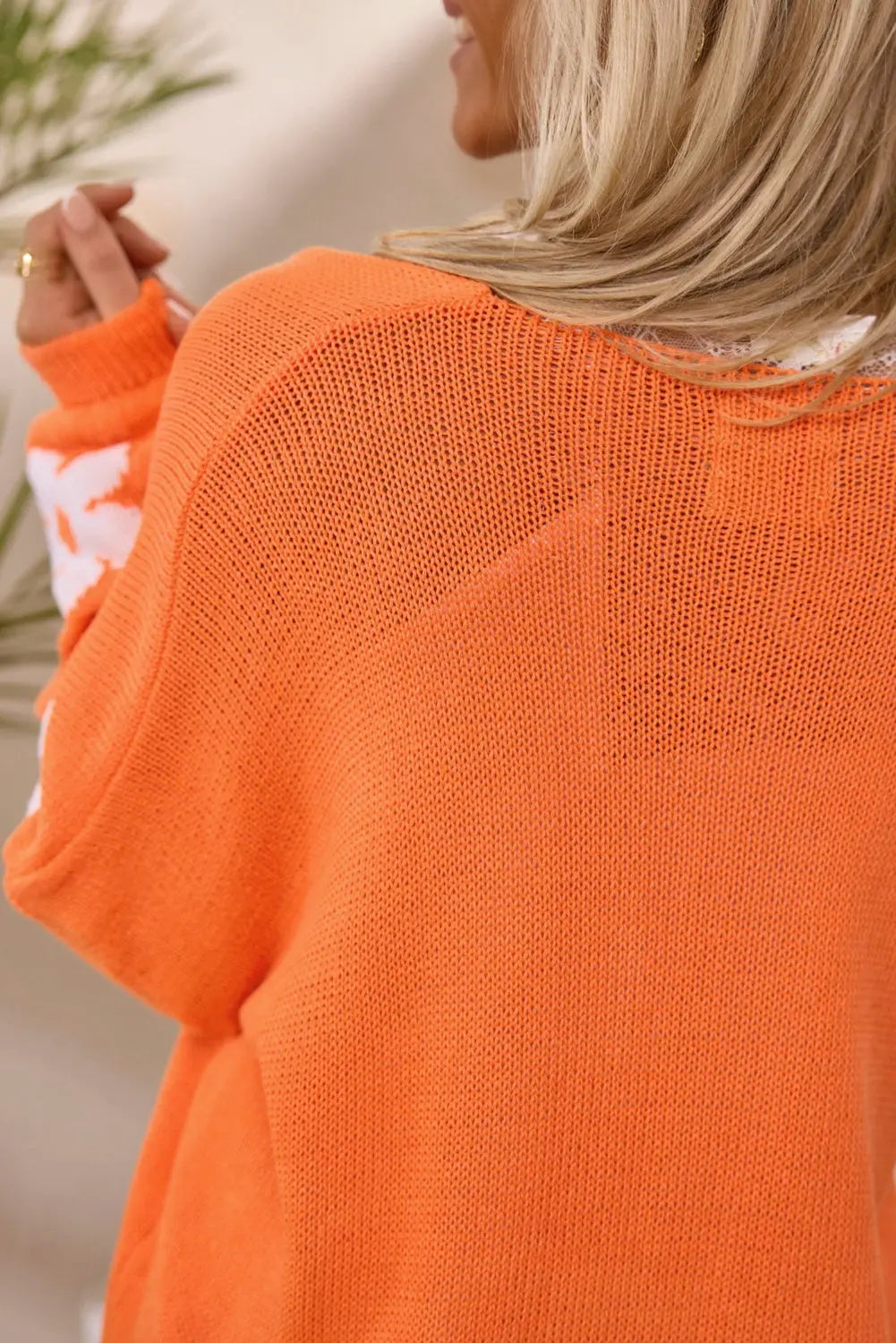 Orange Flower Pattern Drop Shoulder Plus Size Cardigan Beagle Boutique Fashion Outlet