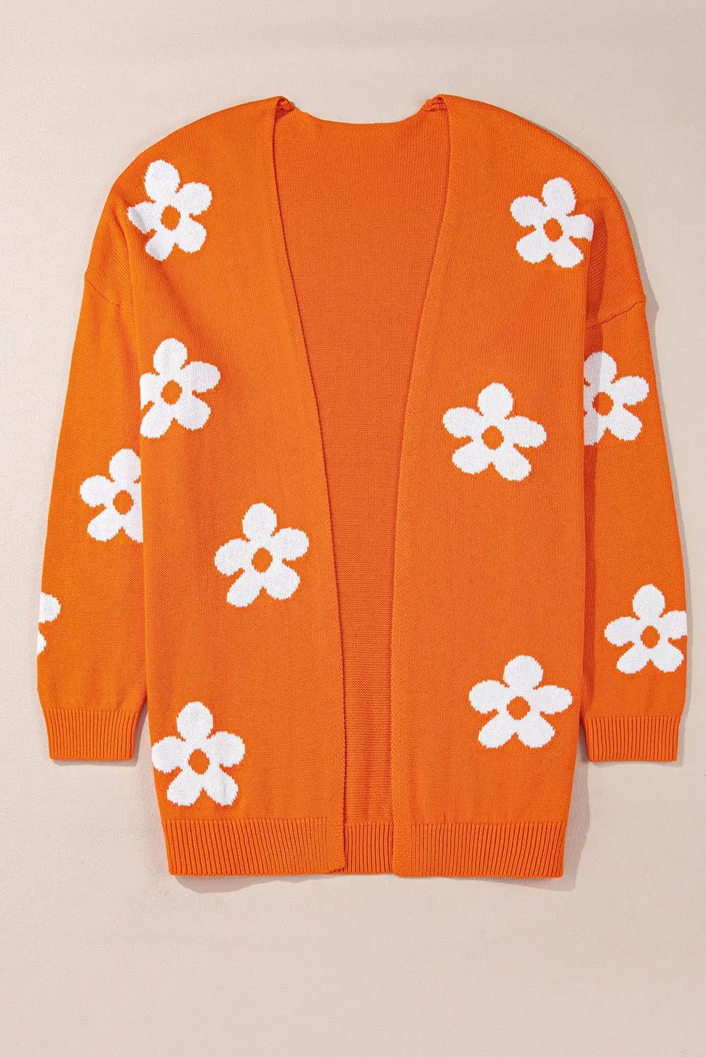 Orange Flower Pattern Drop Shoulder Plus Size Cardigan Beagle Boutique Fashion Outlet