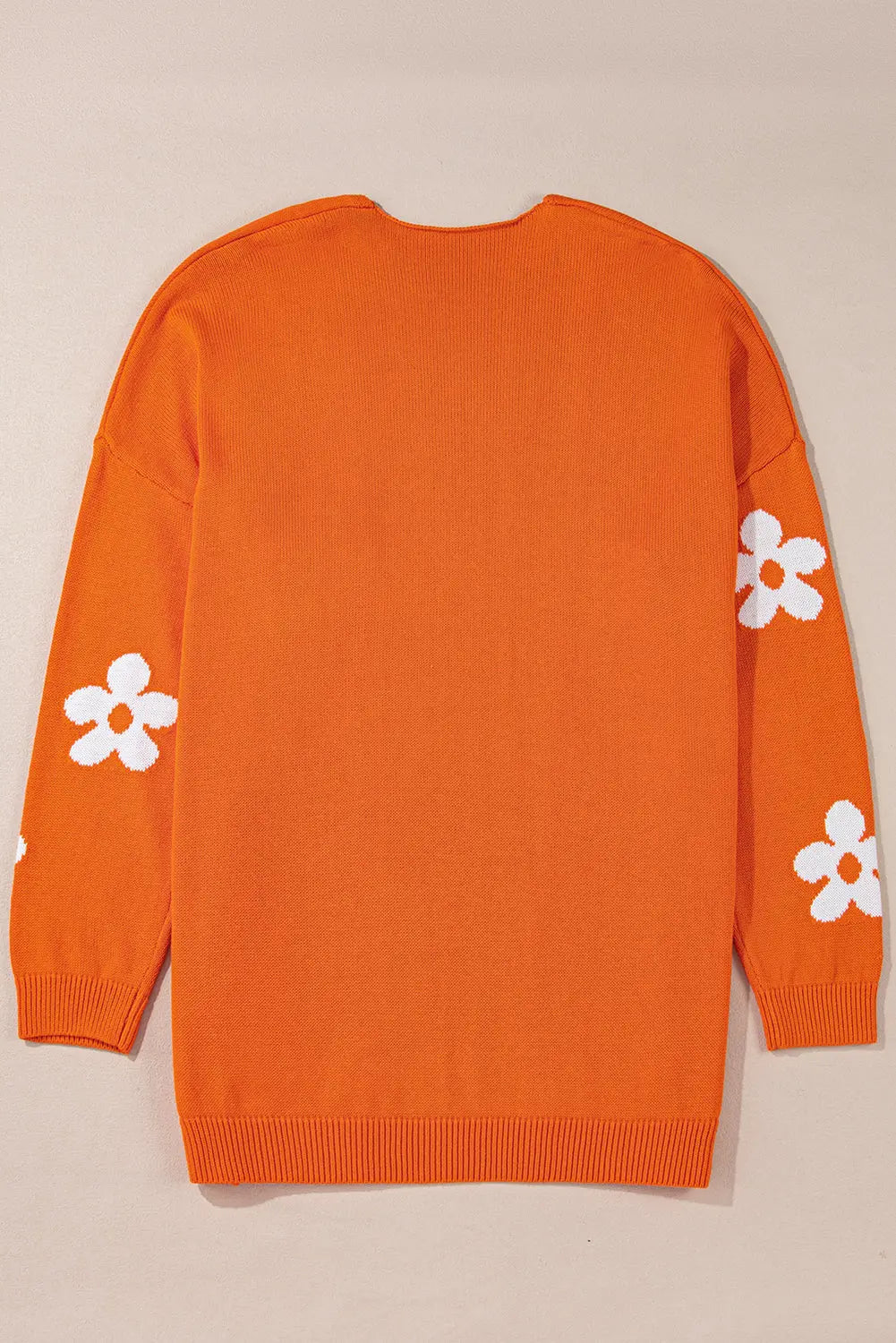 Orange Flower Pattern Drop Shoulder Plus Size Cardigan Beagle Boutique Fashion Outlet
