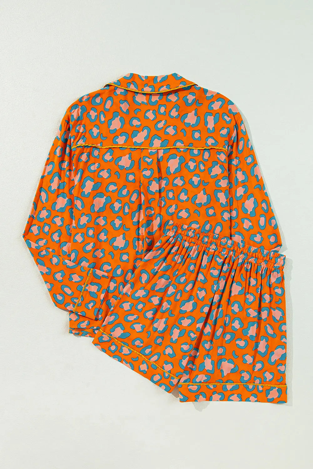 Orange Leopard Print Long Sleeve Shirt and Shorts Pyjama Set eAura