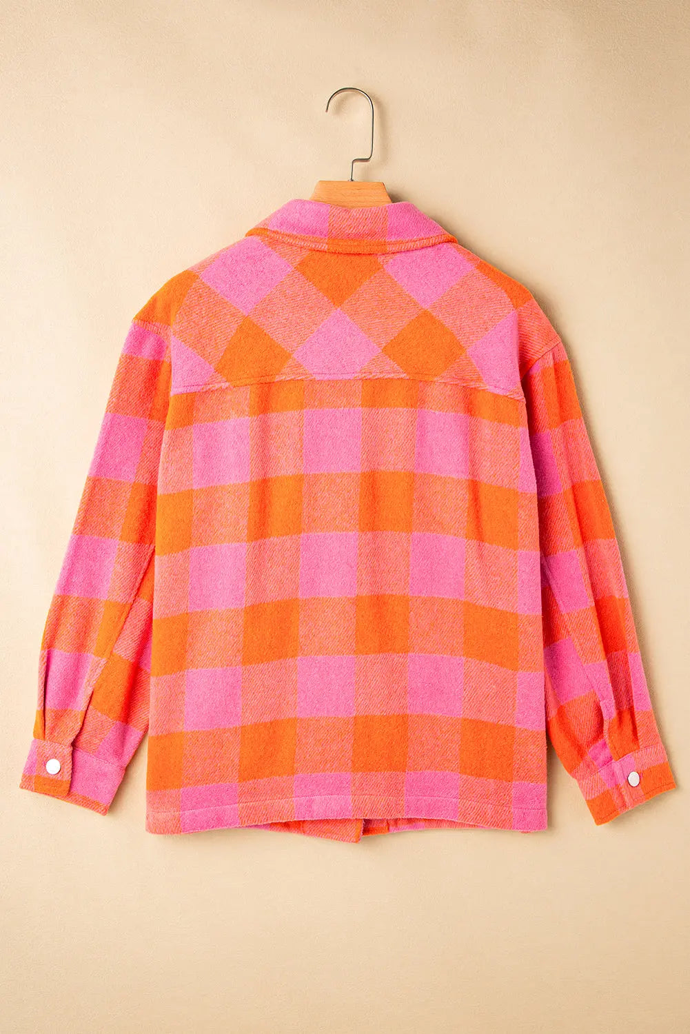 Orange Plaid Chest Pockets Button-up Turn Down Collar Jacket eAura