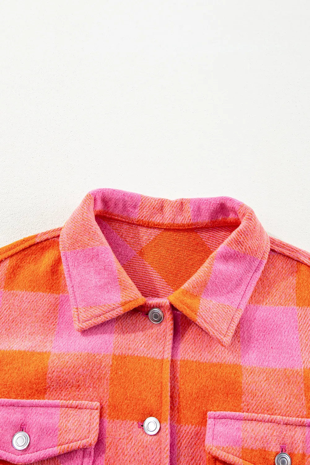Orange Plaid Chest Pockets Button-up Turn Down Collar Jacket eAura