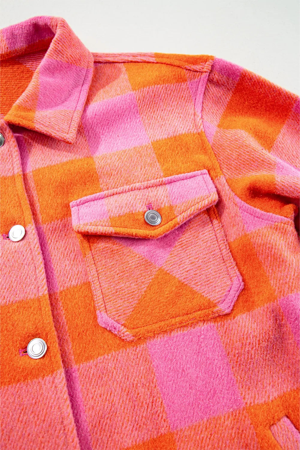 Orange Plaid Chest Pockets Button-up Turn Down Collar Jacket eAura