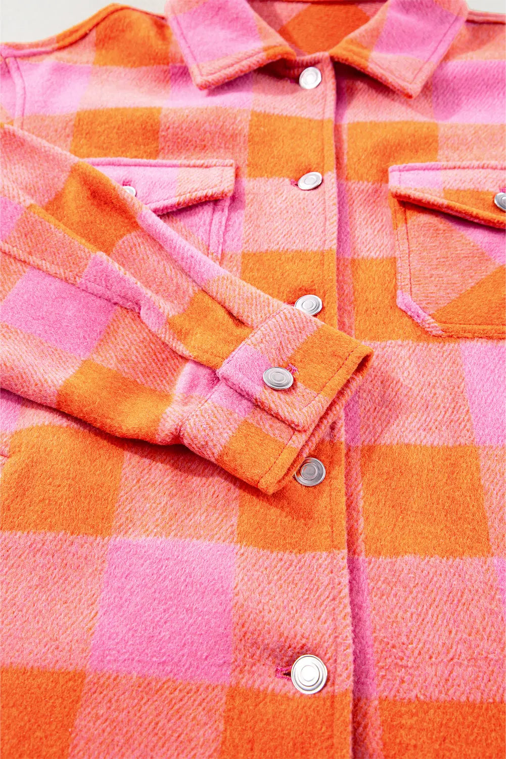 Orange Plaid Chest Pockets Button-up Turn Down Collar Jacket eAura