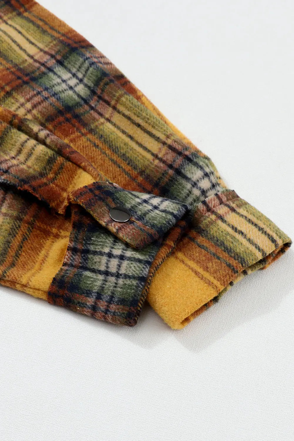 Orange Plaid Patch Hooded Frayed Snap Button Jacket eAura