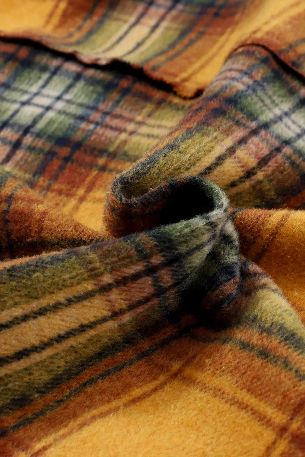 Orange Plaid Patch Hooded Frayed Snap Button Jacket eAura