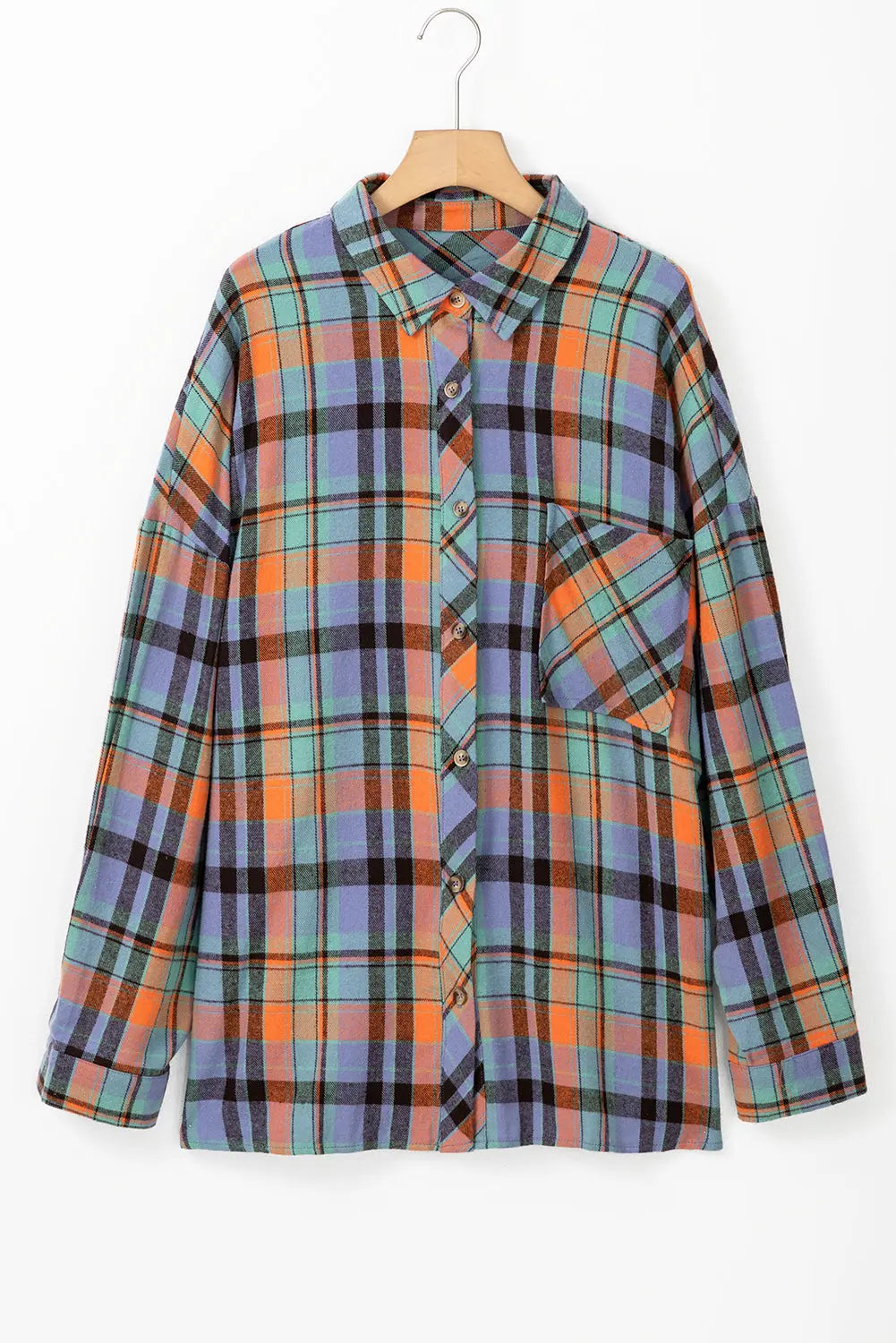 Orange Plus Size Plaid Print Buttoned Shirt - eAura