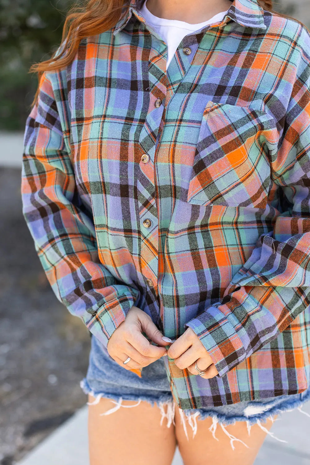 Orange Plus Size Plaid Print Buttoned Shirt - eAura