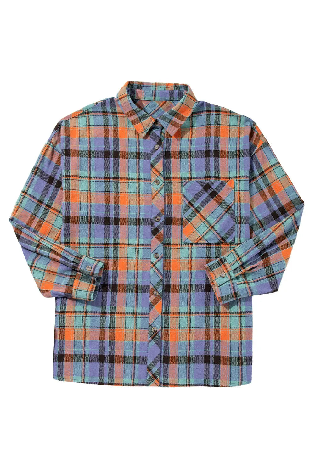 Orange Plus Size Plaid Print Buttoned Shirt - eAura