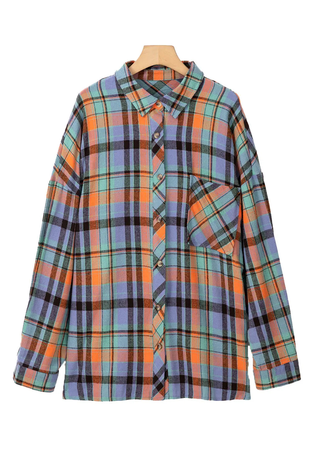 Orange Plus Size Plaid Print Buttoned Shirt - eAura
