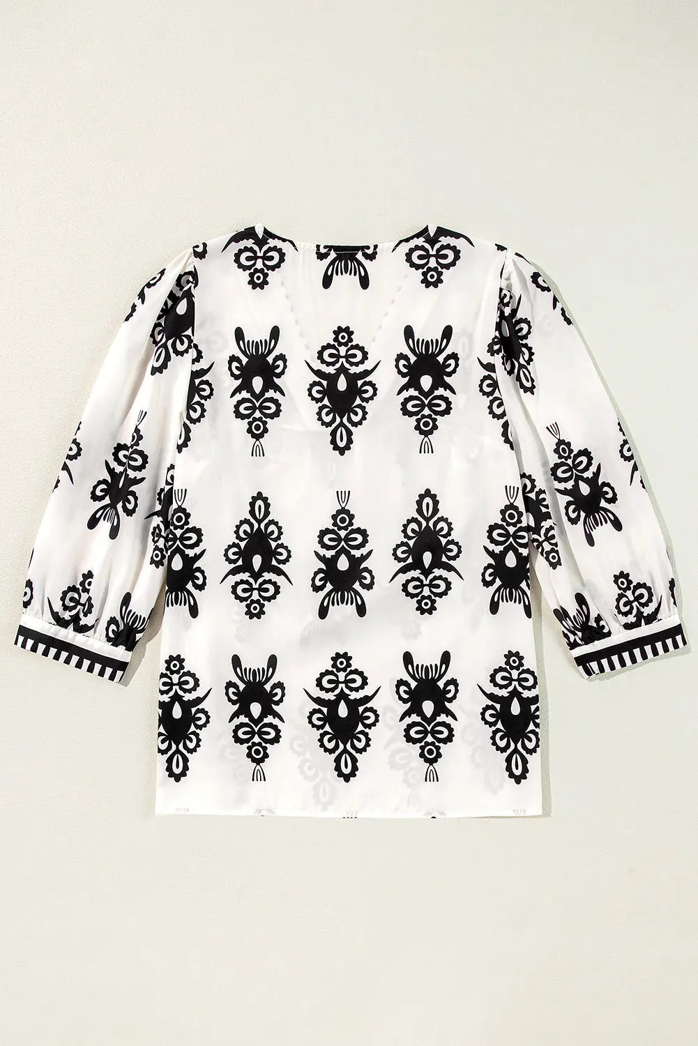 Orange Vintage Geometric Printed 3/4 Sleeve V Neck Blouse Beagle Boutique Fashion Outlet