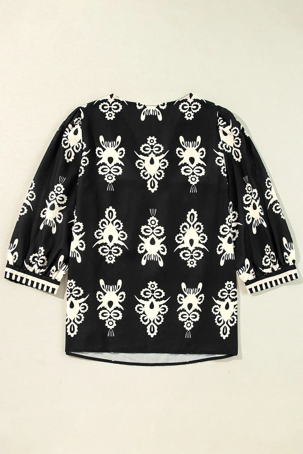 Orange Vintage Geometric Printed 3/4 Sleeve V Neck Blouse Beagle Boutique Fashion Outlet